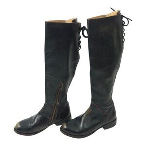Bed Stu Manchester Riding Boots Womens 6 Distressed Leather Wide Calf Back Lace